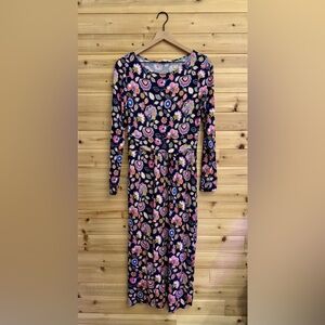 Boden 8R Amelie Long Sleeve Jersey Stretchy Bold Colorful Midi Dress Boho